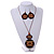 Long Brown Cord Wooden Pendant with with Tribal Motif, Drop Earrings and Bangle Set in Brown - 76cm L/ M Size Bangle - view 12