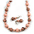 Long Wood Bead Necklace and Earring Set with Animal Print in Pastel Pink/ 80cm L - view 2