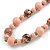 Long Wood Bead Necklace and Earring Set with Animal Print in Pastel Pink/ 80cm L - view 6