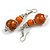 Long Wood Bead Necklace and Earring Set with Animal Print in Orange/ 80cm L - view 6