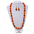Long Wood Bead Necklace and Earring Set with Animal Print in Orange/ 80cm L - view 3