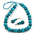 Chunky Wood Bead Cord Necklace and Earring Set with Animal Print in Turquoise Colour/ 76cm L - view 8
