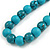 Chunky Wood Bead Cord Necklace and Earring Set with Animal Print in Turquoise Colour/ 76cm L - view 5