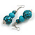 Chunky Wood Bead Cord Necklace and Earring Set with Animal Print in Turquoise Colour/ 76cm L - view 6