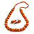 Chunky Wood Bead Cord Necklace and Earring Set with Animal Print in Orange/ 76cm L