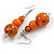 Chunky Wood Bead Cord Necklace and Earring Set with Animal Print in Orange/ 76cm L - view 5
