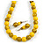 Chunky Wood Bead Cord Necklace and Earring Set with Animal Print in Yellow/ 76cm L - view 2