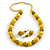 Chunky Wood Bead Cord Necklace and Earring Set with Animal Print in Yellow/ 76cm L - view 8