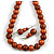 Chunky Wood Bead Cord Necklace and Earring Set with Animal Print in Copper Colour/ 76cm L - view 2