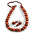 Chunky Wood Bead Cord Necklace and Earring Set with Animal Print in Copper Colour/ 76cm L - view 8