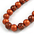 Chunky Wood Bead Cord Necklace and Earring Set with Animal Print in Copper Colour/ 76cm L - view 5