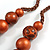 Chunky Wood Bead Cord Necklace and Earring Set with Animal Print in Copper Colour/ 76cm L - view 10