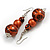 Chunky Wood Bead Cord Necklace and Earring Set with Animal Print in Copper Colour/ 76cm L - view 6