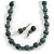 Long Wood Bead Necklace and Earring Set with Animal Print in Grey/ 80cm L - view 2