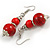 Long Wood Bead Necklace and Earring Set with Animal Print in Red/ 80cm L - view 6