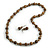 Long Wood Bead Necklace and Earring Set with Animal Print in Brown/ 80cm L - view 2