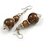 Long Wood Bead Necklace and Earring Set with Animal Print in Brown/ 80cm L - view 6