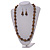 Long Wood Bead Necklace and Earring Set with Animal Print in Brown/ 80cm L - view 3