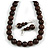 Chunky Wood Bead Cord Necklace and Earring Set with Animal Print in Dark Brown/ 76cm L - view 2