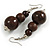 Chunky Wood Bead Cord Necklace and Earring Set with Animal Print in Dark Brown/ 76cm L - view 6