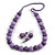 Chunky Wood Bead Cord Necklace and Earring Set with Animal Print in Lavender Purple/ 76cm L