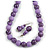Chunky Wood Bead Cord Necklace and Earring Set with Animal Print in Lavender Purple/ 76cm L - view 2