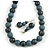 Chunky Wood Bead Cord Necklace and Earring Set with Animal Print in Grey/ 76cm L - view 2