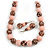 Chunky Wood Bead Cord Necklace and Earring Set with Animal Print in Pastel Pink/ 76cm L - view 2