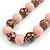 Chunky Wood Bead Cord Necklace and Earring Set with Animal Print in Pastel Pink/ 76cm L - view 7