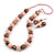 Chunky Wood Bead Cord Necklace and Earring Set with Animal Print in Pastel Pink/ 76cm L - view 9