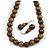 Chunky Wood Bead Cord Necklace and Earring Set with Animal Print in Brown/ 76cm L - view 2