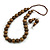 Chunky Wood Bead Cord Necklace and Earring Set with Animal Print in Brown/ 76cm L - view 9