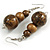 Chunky Wood Bead Cord Necklace and Earring Set with Animal Print in Brown/ 76cm L - view 5
