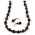 Long Wood Bead Necklace and Earring Set with Animal Print in Brown Colour/ 80cm L - view 2