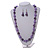 Long Wood Bead Necklace and Earring Set with Animal Print in Lilac Purple Colour/ 80cm L - view 3