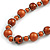 Long Wood Bead Necklace and Earring Set with Animal Print in Metallic Copper/ 80cm L - view 5