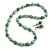 Long Wood Bead Necklace and Earring Set with Animal Print in Mint Colour/ 80cm L - view 7