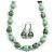 Long Wood Bead Necklace and Earring Set with Animal Print in Mint Colour/ 80cm L - view 2