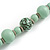 Long Wood Bead Necklace and Earring Set with Animal Print in Mint Colour/ 80cm L - view 5