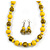 Long Wood Bead Necklace and Earring Set with Animal Print in Yellow Colour/ 80cm L - view 2