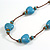 Dusty Blue Ceramic Heart Bead Brown Cord Necklace and Drop Earrings Set/48cm L/Slight Variation In Colour/Natural Irregularities - view 7