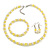 8mm/Lemon Yellow Glass Bead and White Faux Pearl Necklace/Flex Bracelet/Drop Earrings Set - 43cmL/4cm Ext