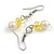 8mm/Lemon Yellow Glass Bead and White Faux Pearl Necklace/Flex Bracelet/Drop Earrings Set - 43cmL/4cm Ext - view 6