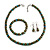 8mm/Pine Green Glass Bead and Uniform Green Faux Pearl Necklace/Flex Bracelet/Drop Earrings Set - 43cm L/4cm Ext