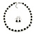 8mm Black/White Glass Bead Necklace and Drop Earrings Set - 40cm L/ 3cm Ext