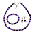 8mm/Violet Glass Bead and Purple Faux Pearl Necklace/Flex Bracelet/Drop Earrings Set - 43cmL/4cm Ext
