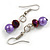 8mm/Violet Glass Bead and Purple Faux Pearl Necklace/Flex Bracelet/Drop Earrings Set - 43cmL/4cm Ext - view 5
