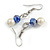 8mm/Blue Glass Bead and White Faux Pearl Necklace/Flex Bracelet/Drop Earrings Set - 43cm L/4cm Ext - view 7