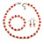 8mm/Red Glass Bead and White Faux Pearl Necklace/Flex Bracelet/Drop Earrings Set - 43cm L/4cm Ext