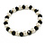 8mm/Black Glass Bead and White Faux Pearl Necklace/Flex Bracelet/Drop Earrings Set - 43cmL/4cm Ext - view 5